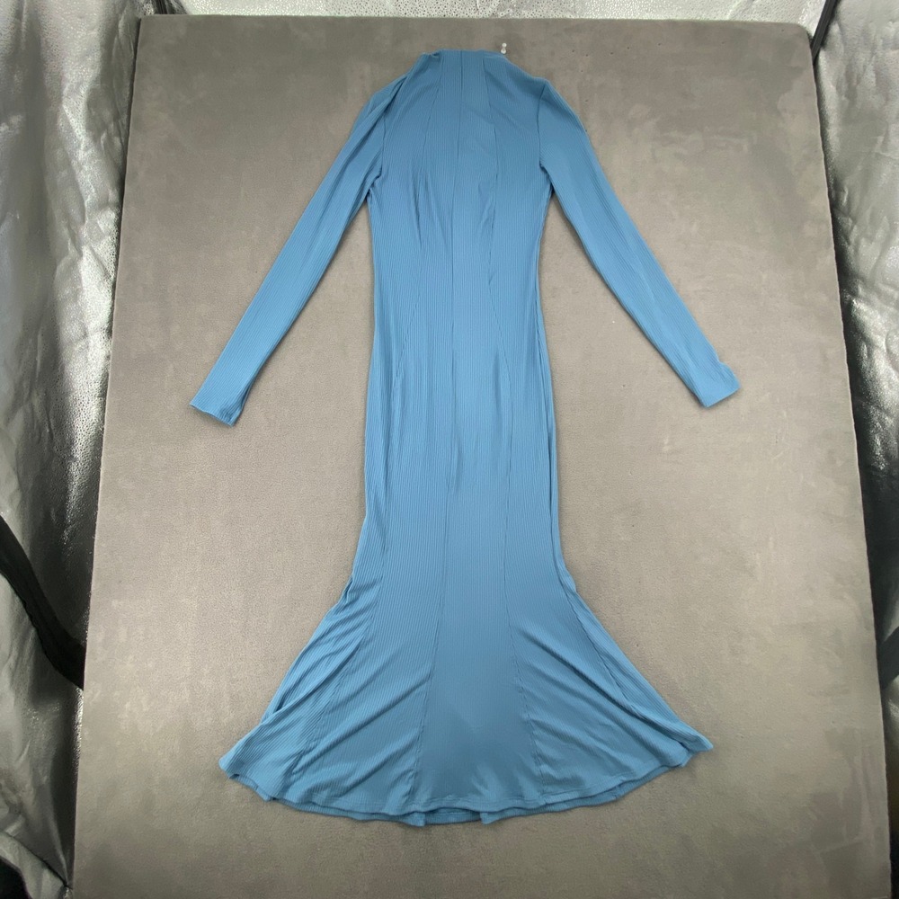 Fashion Nova Grace Long Sleeve Ribbed Midi Dress Blue Mock Neck NMD8551 Size M